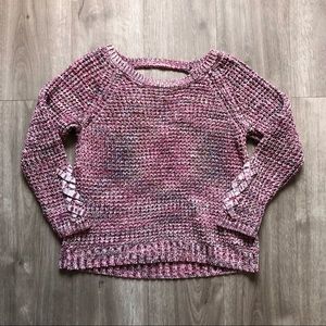 American rag cie sweater womens size large knit open back braided sleeve purple